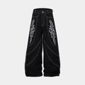 Deconstructed Contrast Embroidered Baggy Jeans