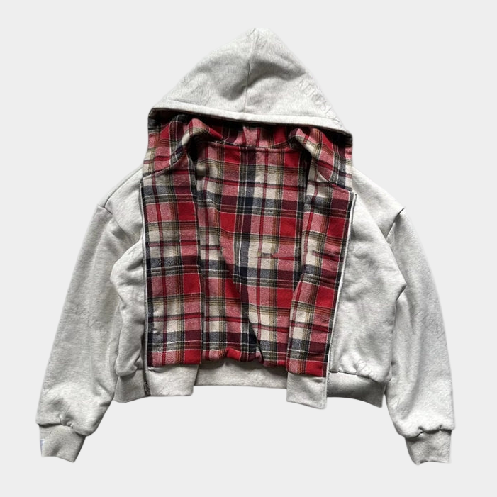 Checkered Inside Out Zipper - Black
