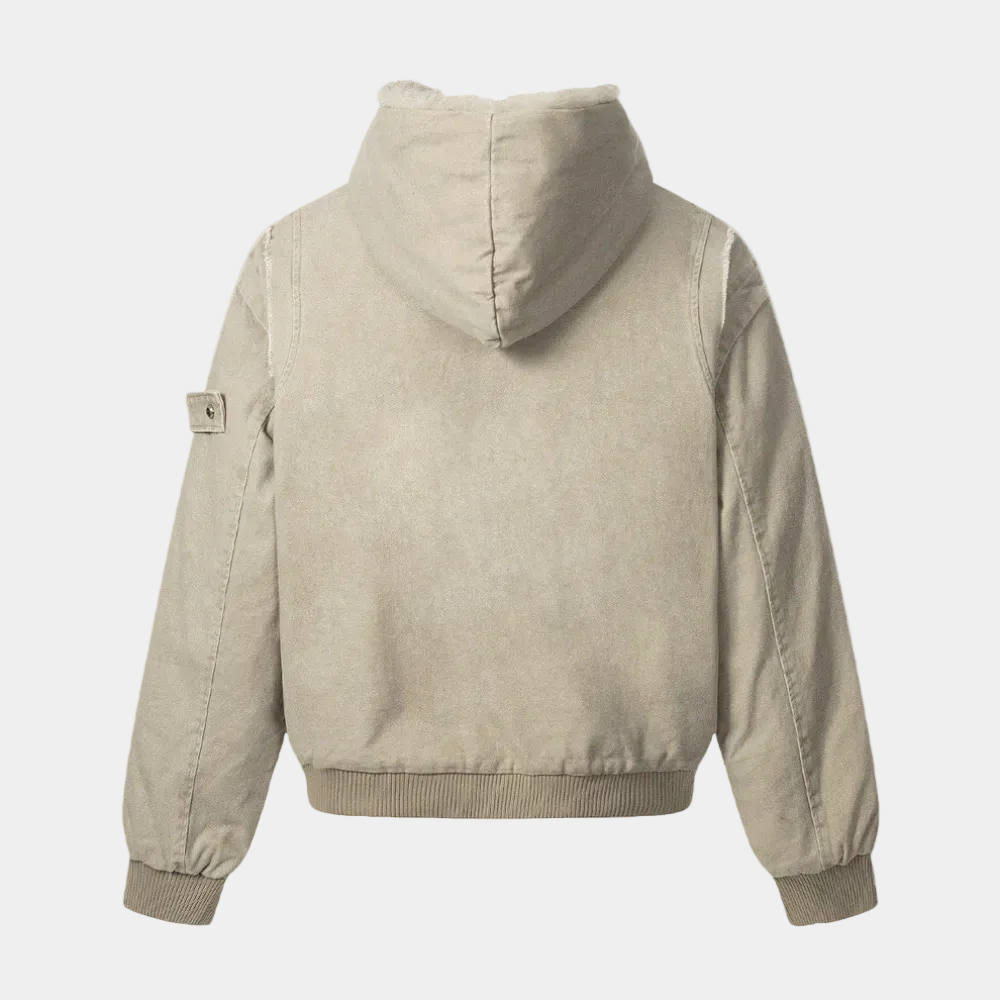 Retro Washed Fleece-lined Hooded Work Jacket