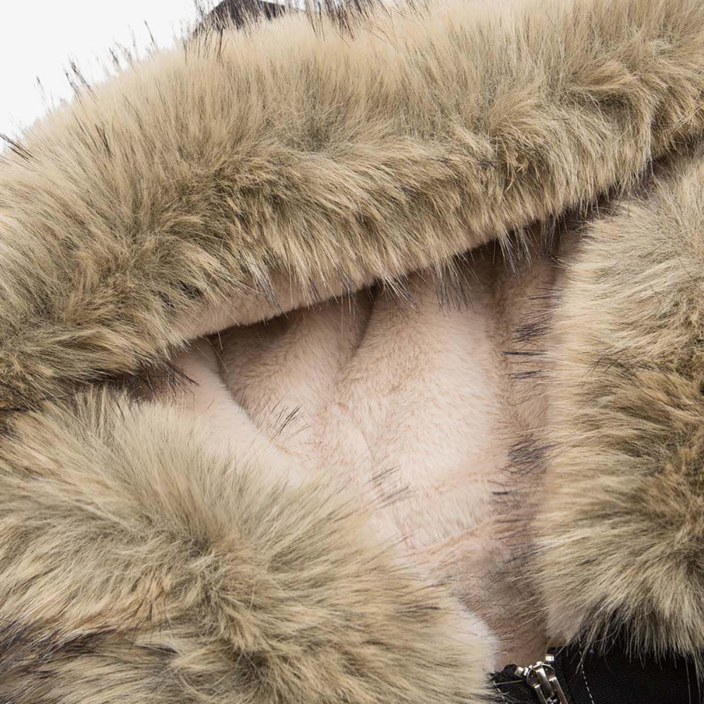 Hooded Faux Fur Bomber - Black