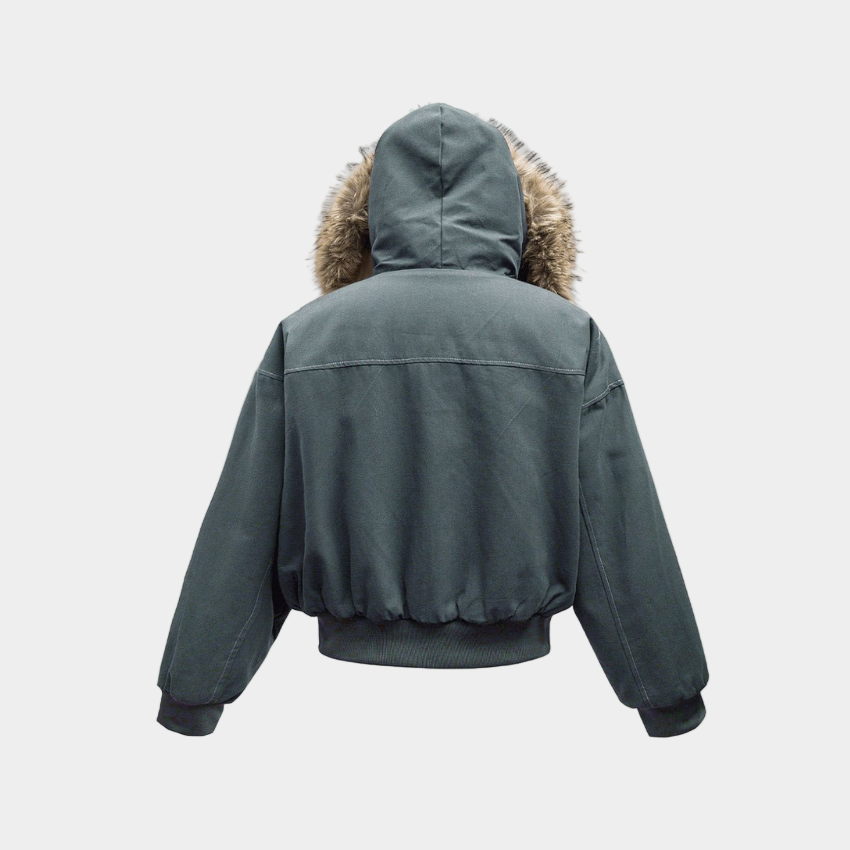 Hooded Faux Fur Bomber - Grey