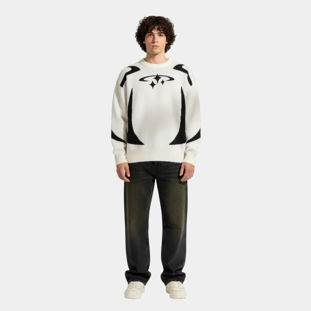 Y2K Stars Knitted Sweater - White