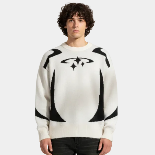 Y2K Stars Knitted Sweater - Grey