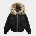 Hooded Faux Fur Bomber - Black